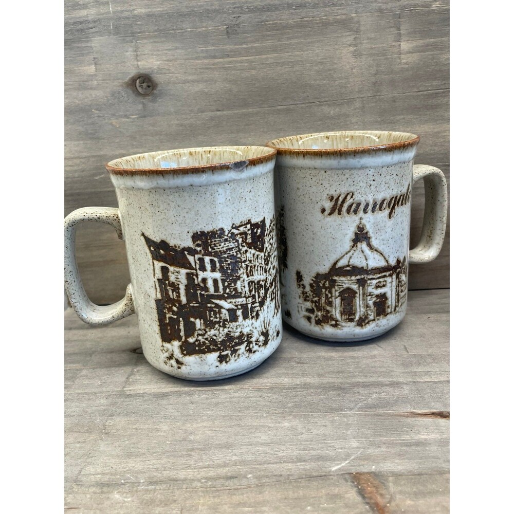 Vintage Dunoon Ceramics Scotland Harrogate Mug Set Royal Pump Room Stoneware